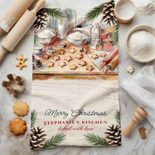 Personalisierter Tannenzapfen für Weihnachtsbacken Geschirrtuch