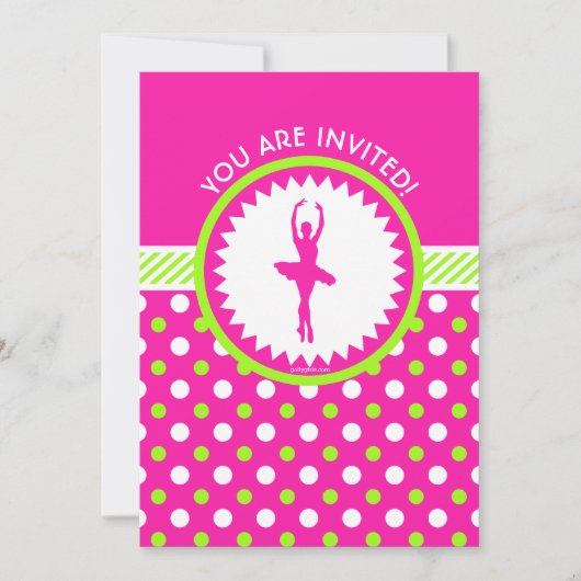 Personalisierter Tänzer Rosa Grüne Polka-Punkte Einladung (Vorderseite)