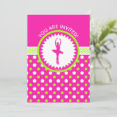 Personalisierter Tänzer Rosa Grüne Polka-Punkte Einladung (Stehend Vorderseite)