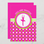 Personalisierter Tänzer Rosa Grüne Polka-Punkte Einladung (Vorne/Hinten)