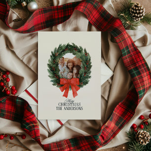 Personalisierter Tartan-Karo- Familienname Foto Feiertagskarte