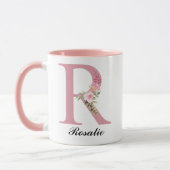 Personalisierter Tasse mit rosa Rosen und Monogram (Links)