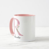 Personalisierter Tasse mit rosa Rosen und Monogram (Vorderseite Links)