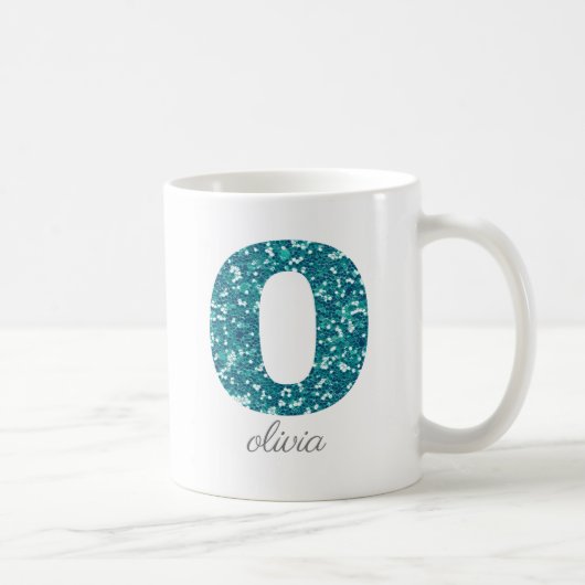 Personalisierter Tasse mit Teal Glitter Monogramm (Rechts)