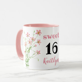 Personalisierter Tasse Rosa Wildblumen Sweet 16 Ge