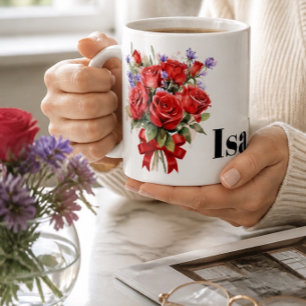 Personalisierter Tasse 'Rote Rosen und Lavendel'