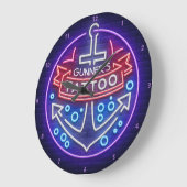 Personalisierter Tattoo Shop Nautic Neon Style Große Wanduhr (Winkel)