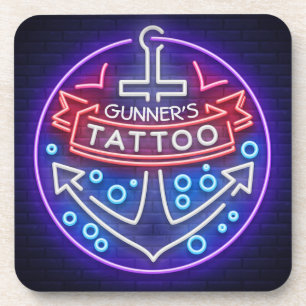 Personalisierter Tattoo Shop Nautical Neonsign Sty Getränkeuntersetzer
