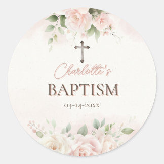 Personalisierter Taufsticker - Rosen in elegantem Runder Aufkleber