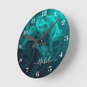 Personalisierter Teal Rauch Runde Wanduhr (Winkel)