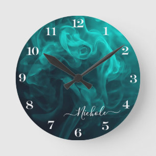 Personalisierter Teal Rauch Runde Wanduhr