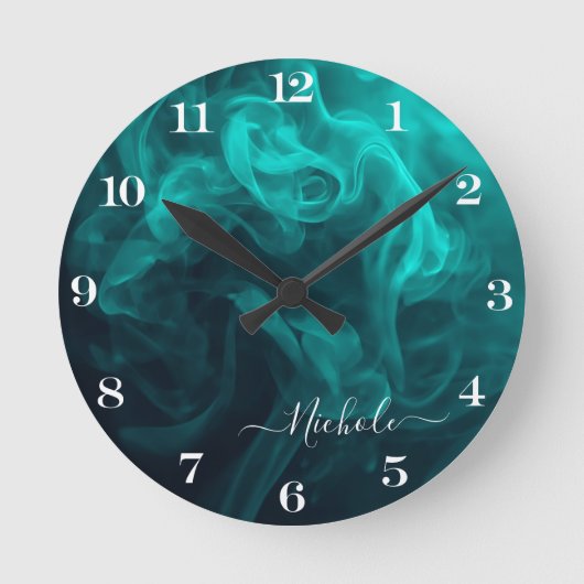 Personalisierter Teal Rauch Runde Wanduhr (Vorderseite)