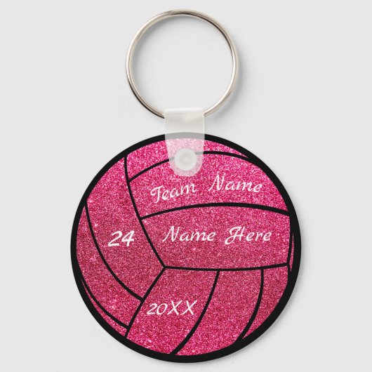 Personalisierter Teamname Pink Glitzer Volleyball Schlüsselanhänger (Vorderseite)