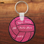 Personalisierter Teamname Pink Glitzer Volleyball Schlüsselanhänger (Vorderseite)