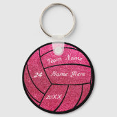 Personalisierter Teamname Pink Glitzer Volleyball Schlüsselanhänger (Rückseite)
