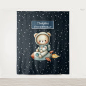 Personalisierter Teddy Astronaut Junge Geburtstags Wandteppich (Vorderseite)