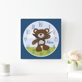 Personalisierter Teddy Bär Kinderuhr Quadratische Wanduhr (Zuhause)