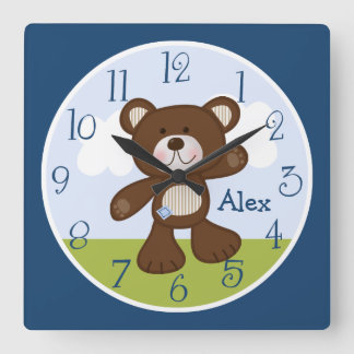 Personalisierter Teddy Bär Kinderuhr Quadratische Wanduhr