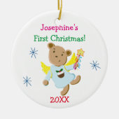 Personalisierter Teddy-Bärn-Engels-erstes Keramikornament (Vorne)