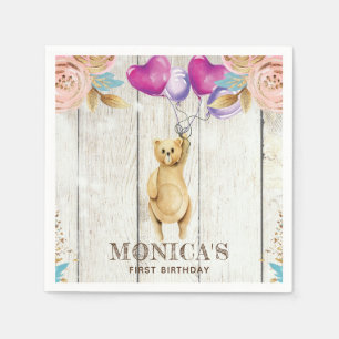 Personalisierter Teddy-Bärn-rustikaler Geburtstag Serviette