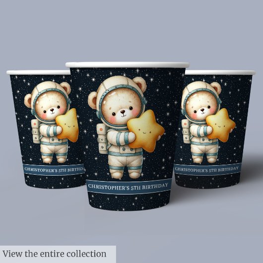 Personalisierter Teddy Bear Astronaut Junge Geburt Pappbecher
