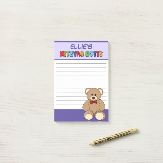Personalisierter Teddy Bear Mitzvah Post-its - Lil Post-it Klebezettel (Auf Schreibtisch)