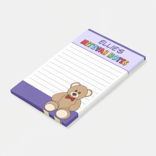 Personalisierter Teddy Bear Mitzvah Post-its - Lil Post-it Klebezettel (angewinkelt)