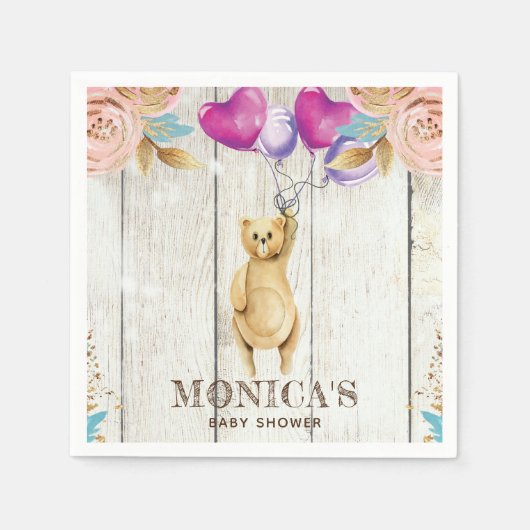 Personalisierter Teddy Bear Rustikale Babydusche Serviette (Vorderseite)