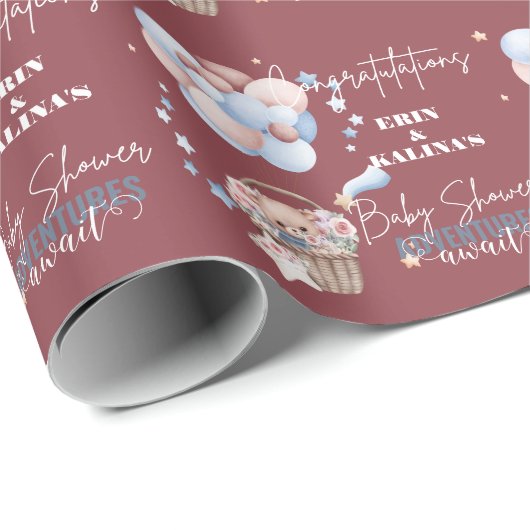 Personalisierter Teddy Bear und Balloon Baby Dusch Geschenkpapier (Rolleneckpunkt)