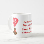 Personalisierter Teddybär 16. Geburtstag Kaffeetasse (Vorderseite Links)