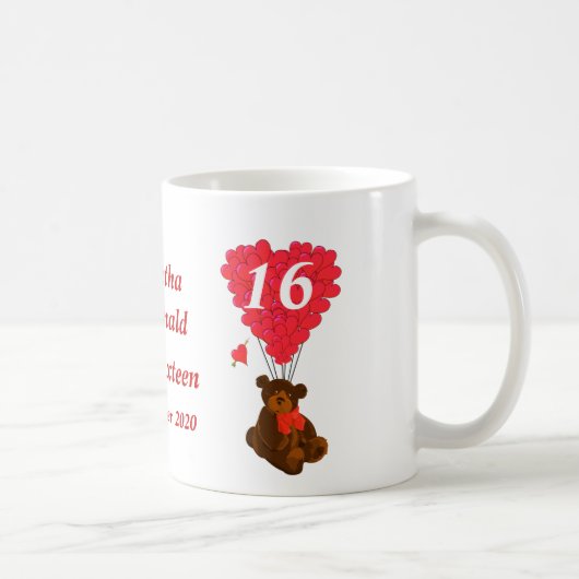 Personalisierter Teddybär 16. Geburtstag Kaffeetasse (Rechts)