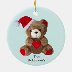 Personalisierter Teddybär auf Hellblau Keramik Ornament