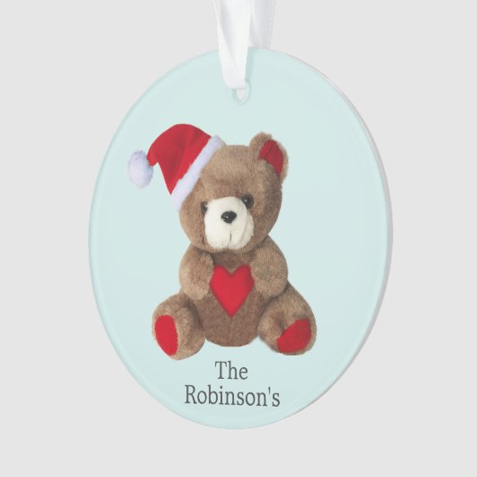Personalisierter Teddybär auf Light Blue Ornament (Vorderseite)