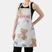 Personalisierter Teddybär & Blaues Schleifenmuster Schürze (InSitu)