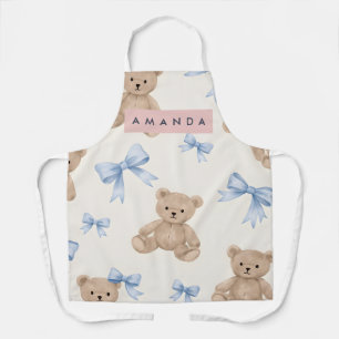 Personalisierter Teddybär & Blaues Schleifenmuster Schürze