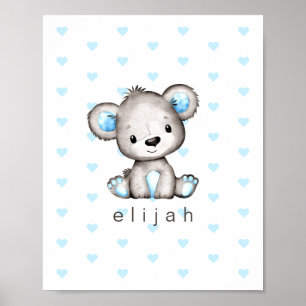 Personalisierter Teddybär für Babyjungen in Blau m Poster