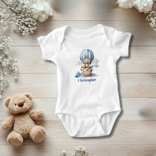 Personalisierter Teddybär-Heißluftballon Blau Jung Baby Strampler