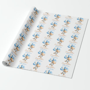 Personalisierter Teddybär Jungen-Baby-Party Geschenkpapier