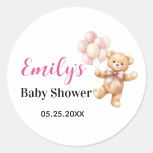 Personalisierter Teddybär Mädchen Baby Shower Runder Aufkleber