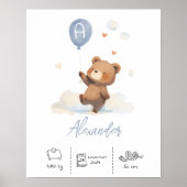 Personalisierter Teddybär mit Balloons-Kinderzimme Poster (Vorne)