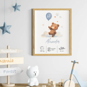Personalisierter Teddybär mit Balloons-Kinderzimme Poster