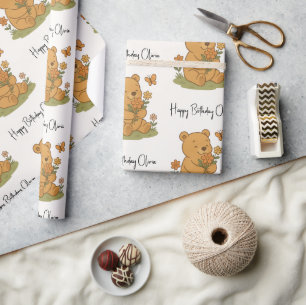 Personalisierter Teddybär mit Blumen - Geburtstag  Geschenkpapier