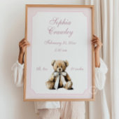 Personalisierter Teddybär Rosa Geburtsinfo-Poster Poster