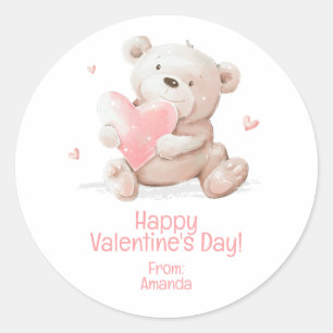 Personalisierter Teddybär Valentinstag Runder Aufkleber