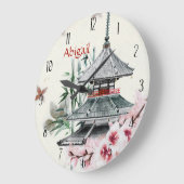 Personalisierter Tempel, Bamboo, Kirschblüten Japa Große Wanduhr (Winkel)