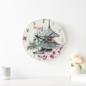 Personalisierter Tempel, Bamboo, Kirschblüten Japa Große Wanduhr (Zuhause)