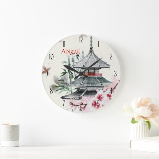 Personalisierter Tempel, Bamboo, Kirschblüten Japa Große Wanduhr (Zuhause)