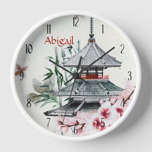 Personalisierter Tempel, Bamboo, Kirschblüten Japa Uhr (Vorderseite)