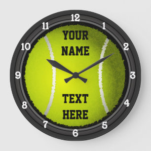 Personalisierter Tennis-Name und Text Große Wanduhr