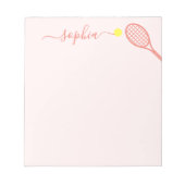 Personalisierter Tennisname Coral Pink Girls Sport Notizblock (Vorderseite)